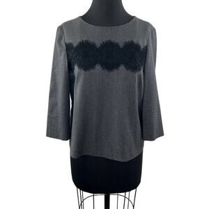 Gerard Darel Black / Gray 40 Top Wool Back Zip Round Neck Long Sleeve Pullover